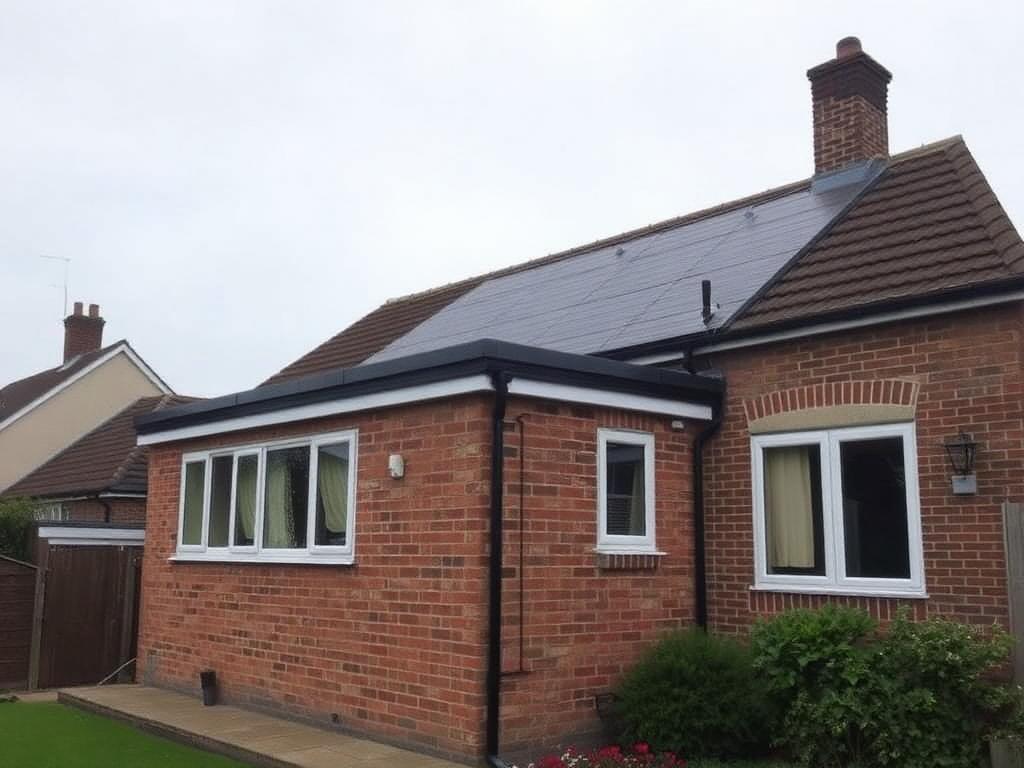Single storey brick side extension with a flat roof on a house in Headcorn, Kent
