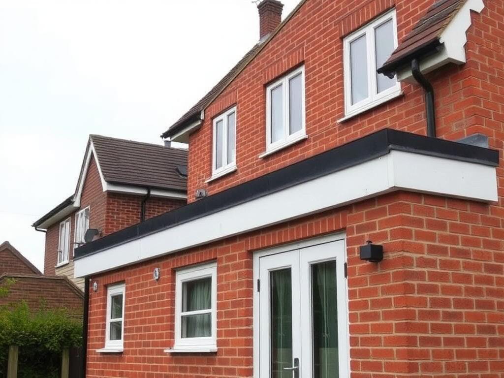 Brick extension with a new flat roof system on a house in St Michaels, Kent