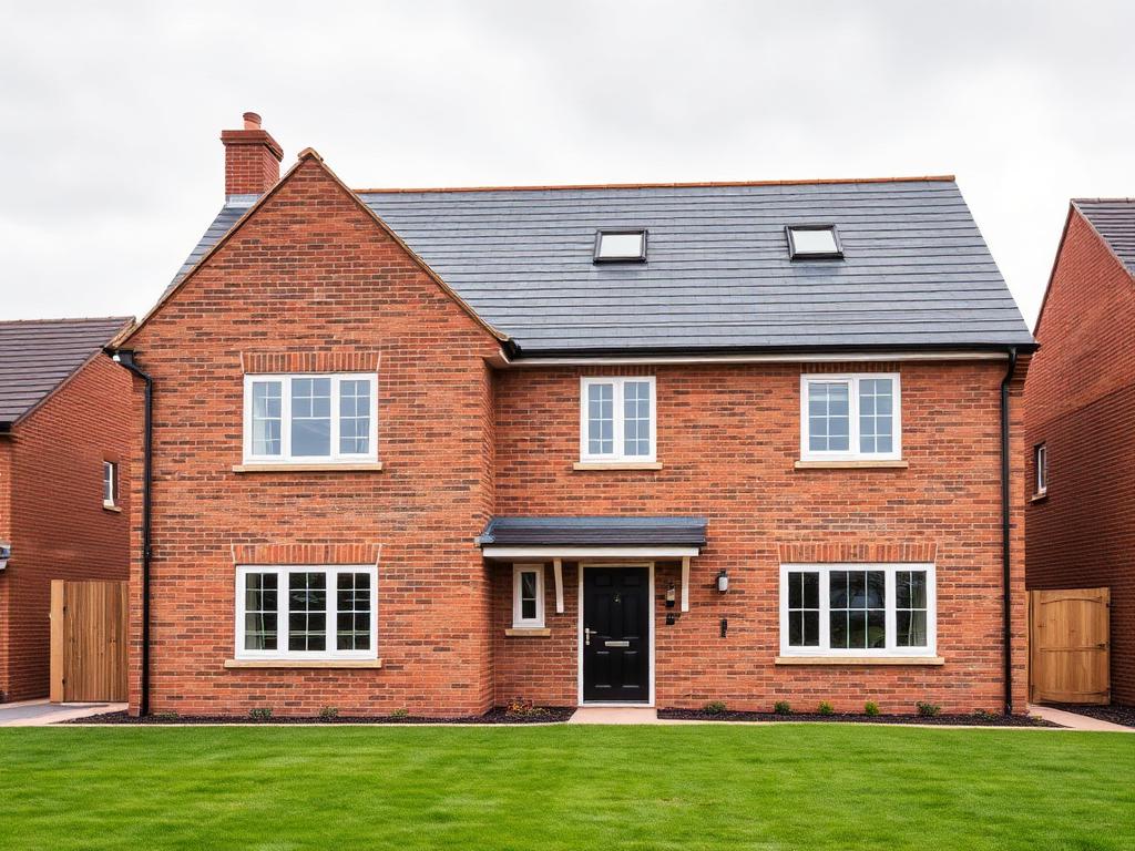 Completed brick new build house with slate roof in Woodchurch, Kent