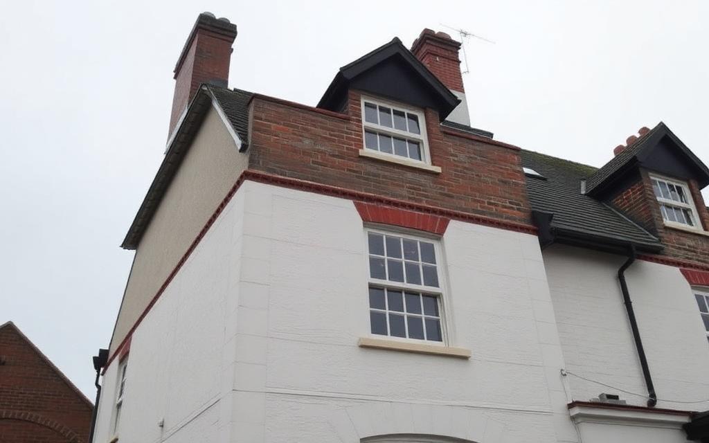 Period English house with fresh render and repointed brickwork after refurbishment
